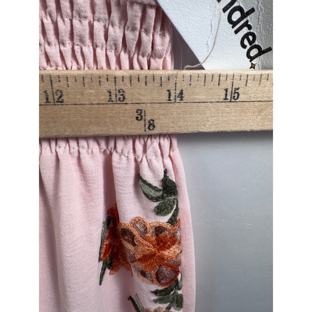 Kindred midi Dress sz L Pink Floral Embroidered Smocked boho cottage core - Picture 5 of 9